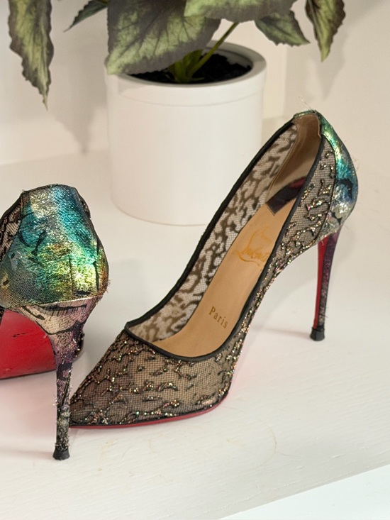 Christian Louboutin Shoes - Christian Louboutin Follies Lace 100 Metallic Pumps Heels EU 36